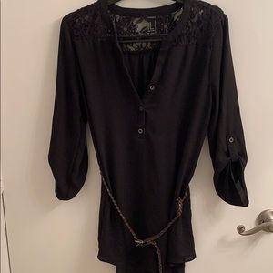Sheer long blouse with belt